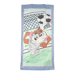 Vintage 1999 Warner Bros Looney Tunes Goalkeeper Taz Beach Towel 52"x27" Soccer